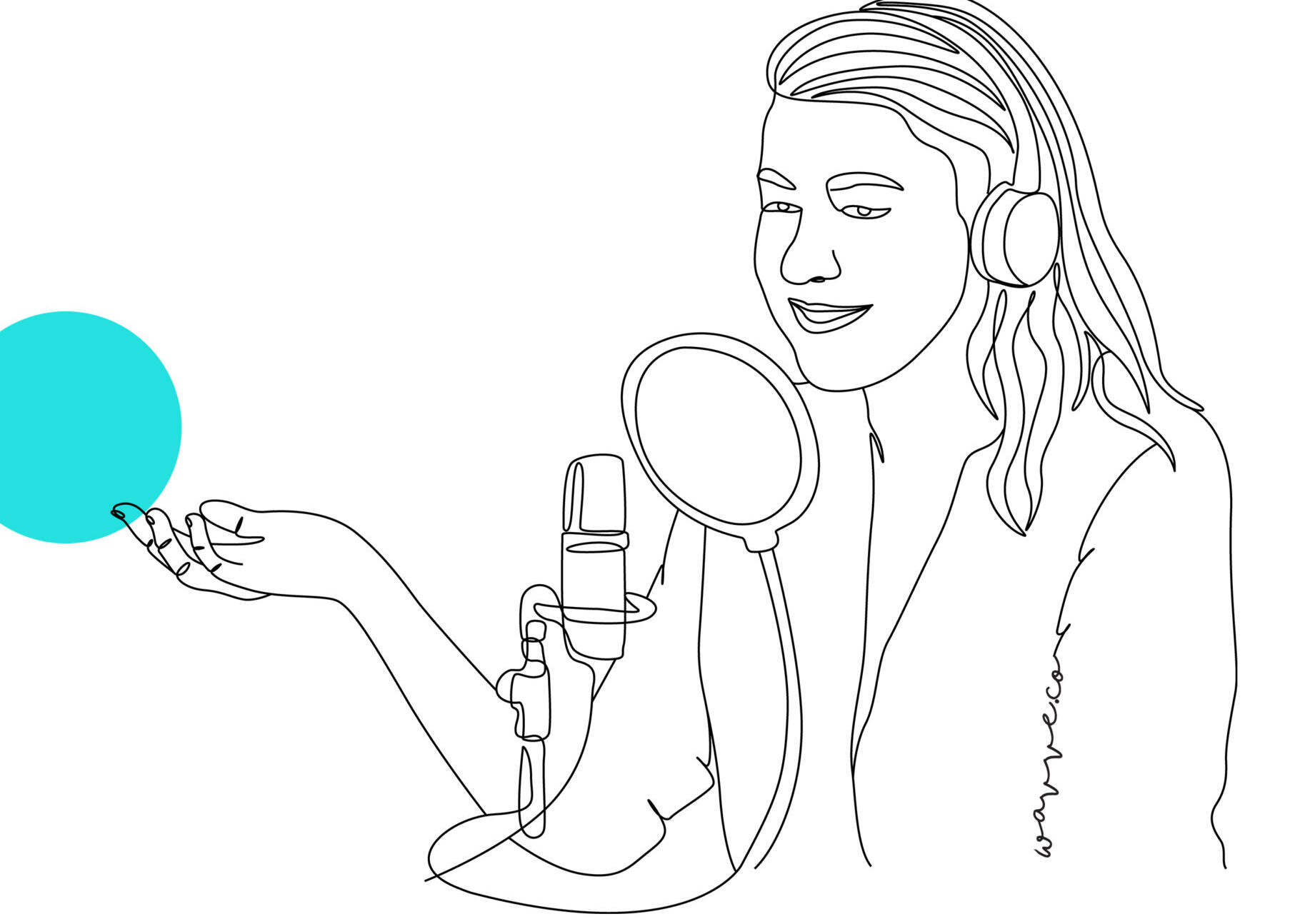 line illustration of a woman recoding into a mic