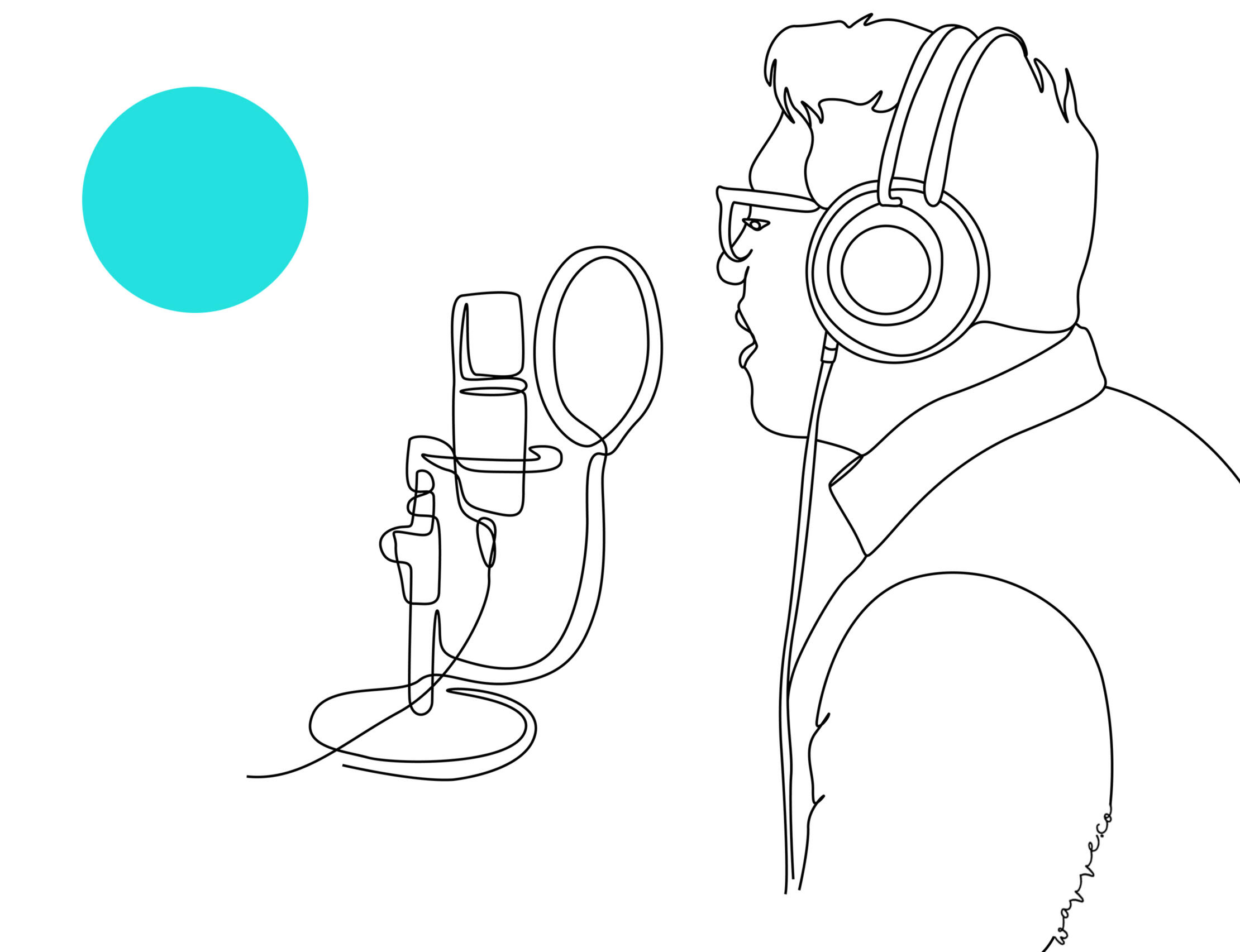 line illustration of a man recoding into a mic
